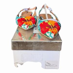 Matiko Hawaiian Print Slingback Flats Pointed Toe Tropical Floral Shoes Size 36